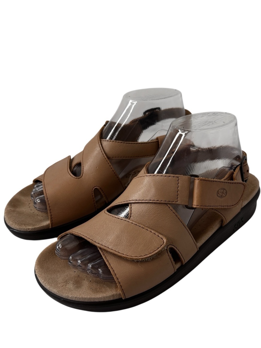SAS HUGGY SANDALS Slingback Comfort Tripad Beige Leather Womens Size 8.5 NARROW